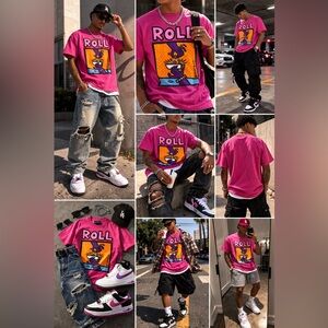 Reason Mens M Vibrant Pink 'Roll Up' Graphic Tee